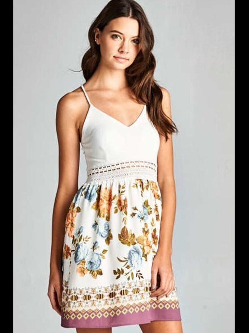White Summer Floral Junior Crochet Lace Waistband Cami Mini Sundress Dress S M L